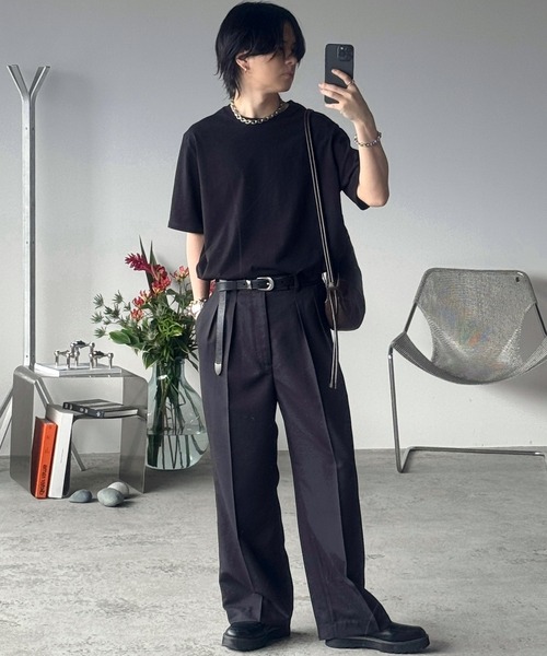 WYM LIDNM スラックス SLIGHT FLARE DOUBLE CLOTH BAGGY SLACKS