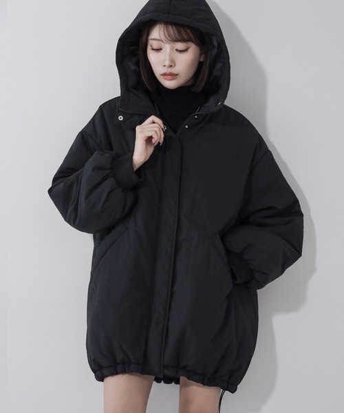 me+em select(ミームセレクト)の「※※【 裾絞り可能2WAY 】フード付きパファーエコダウンモンスターコート / 2WAY Hooded puffer eco down monster coat(ダウンジャケット/コート・レディース・アイボリー/ブラック・FREE)」の2枚目の写真