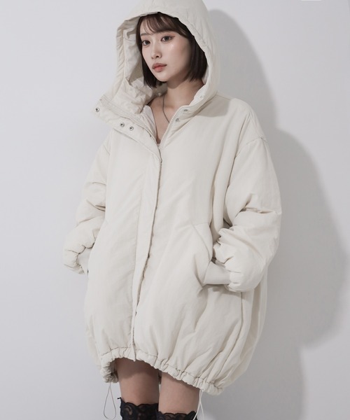 me+em select(ミームセレクト)の「※※【 裾絞り可能2WAY 】フード付きパファーエコダウンモンスターコート / 2WAY Hooded puffer eco down monster coat(ダウンジャケット/コート・レディース・アイボリー/ブラック・FREE)」の11枚目の写真
