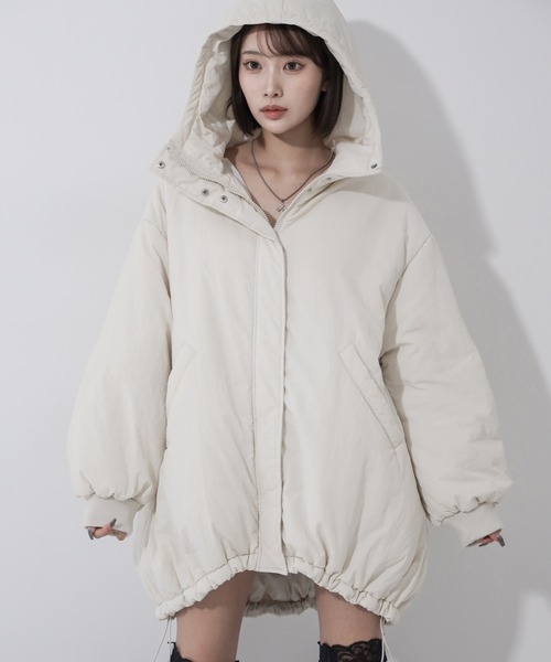 me+em select(ミームセレクト)の「※※【 裾絞り可能2WAY 】フード付きパファーエコダウンモンスターコート / 2WAY Hooded puffer eco down monster coat(ダウンジャケット/コート・レディース・アイボリー/ブラック・FREE)」の12枚目の写真