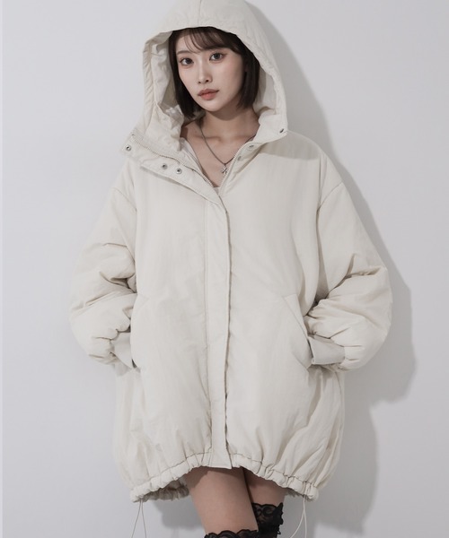 me+em select(ミームセレクト)の「※※【 裾絞り可能2WAY 】フード付きパファーエコダウンモンスターコート / 2WAY Hooded puffer eco down monster coat(ダウンジャケット/コート・レディース・アイボリー/ブラック・FREE)」の13枚目の写真