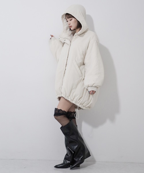 me+em select(ミームセレクト)の「※※【 裾絞り可能2WAY 】フード付きパファーエコダウンモンスターコート / 2WAY Hooded puffer eco down monster coat(ダウンジャケット/コート・レディース・アイボリー/ブラック・FREE)」の14枚目の写真