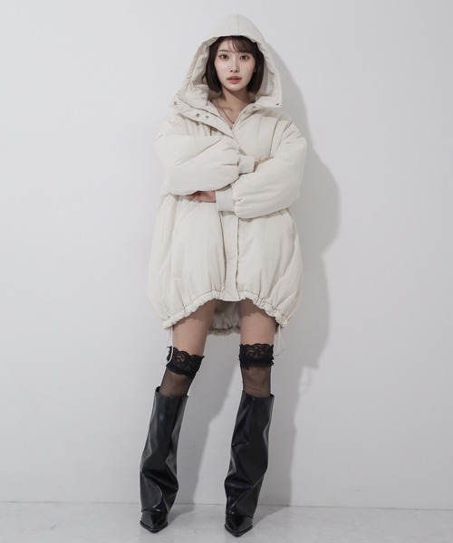 me+em select(ミームセレクト)の「※※【 裾絞り可能2WAY 】フード付きパファーエコダウンモンスターコート / 2WAY Hooded puffer eco down monster coat(ダウンジャケット/コート・レディース・アイボリー/ブラック・FREE)」の16枚目の写真