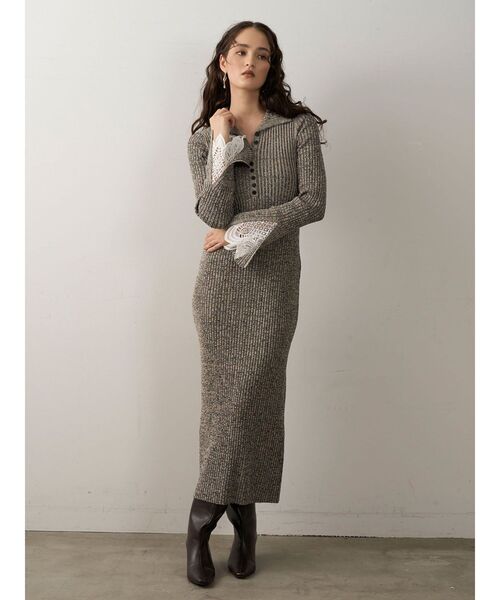 レーススリーブネップリブニットワンピース（ワンピース）｜LAGUNAMOON