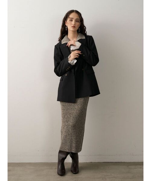 レーススリーブネップリブニットワンピース（ワンピース