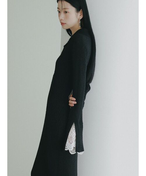 ラグナムーン　レーススリーブネップリブニットワンピース レーススリーブネップリブニットワンピース 秋服（ワンピース