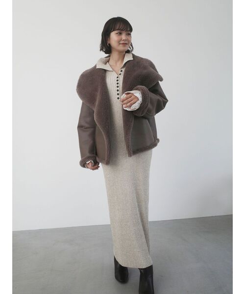 LAGUNAMOON（ラグナムーン）の「レーススリーブネップリブニットワンピース（ワンピース・レディース・ブラック/ベージュ/その他1/チャコールグレー・SMALL/MEDIUM）」の21枚目の写真