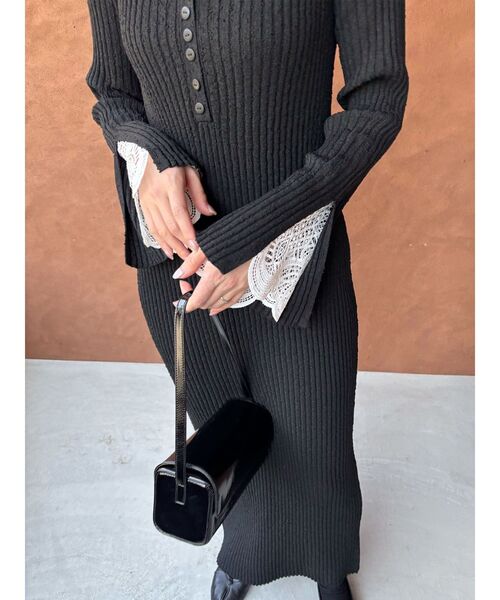 セール】レーススリーブネップリブニットワンピース（ワンピース