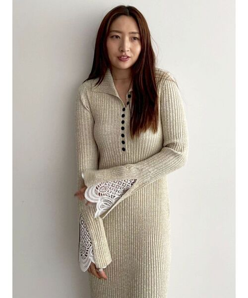 レーススリーブネップリブニットワンピース（ワンピース）｜LAGUNAMOON