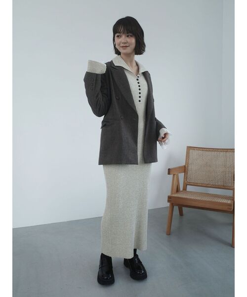 セール】レーススリーブネップリブニットワンピース（ワンピース