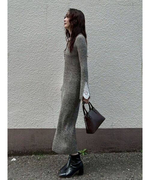 レーススリーブネップリブニットワンピース（ワンピース）｜LAGUNAMOON