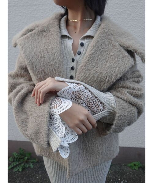 レーススリーブネップリブニットワンピース（ワンピース）｜LAGUNAMOON