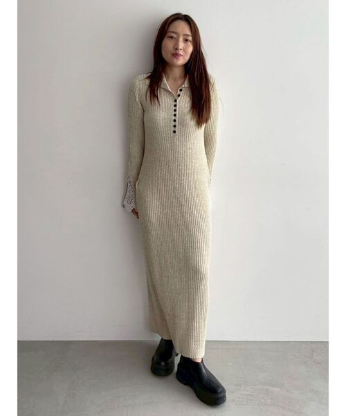 ラグナムーン　レーススリーブネップリブニットワンピース レーススリーブネップリブニットワンピース 秋服（ワンピース