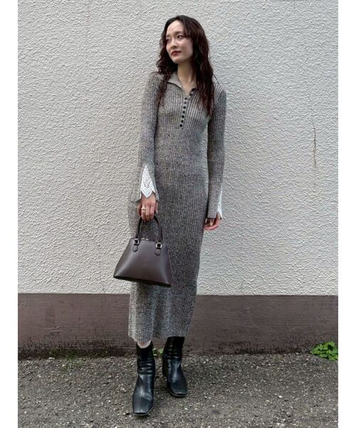 レーススリーブネップリブニットワンピース（ワンピース）｜LAGUNAMOON