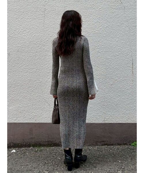 レーススリーブネップリブニットワンピース 秋服（ワンピース