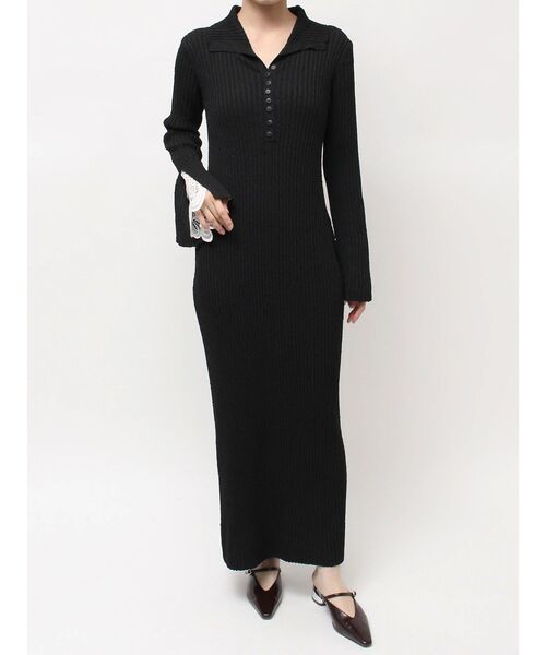 ラグナムーン　レーススリーブネップリブニットワンピース レーススリーブネップリブニットワンピース 秋服（ワンピース