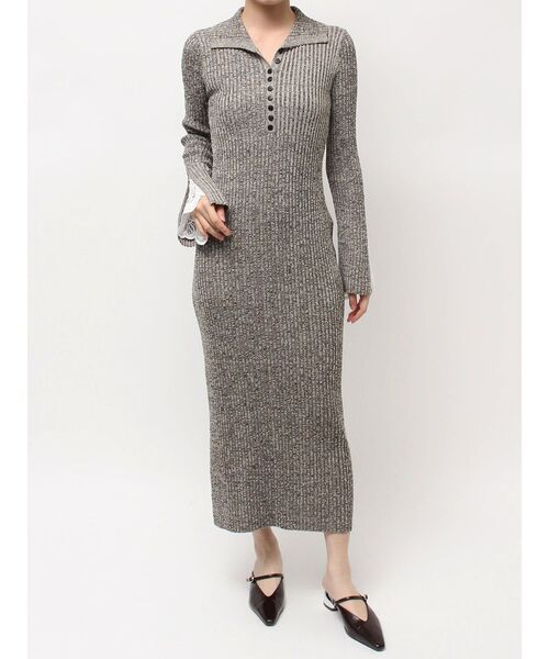 レーススリーブネップリブニットワンピース 秋服（ワンピース