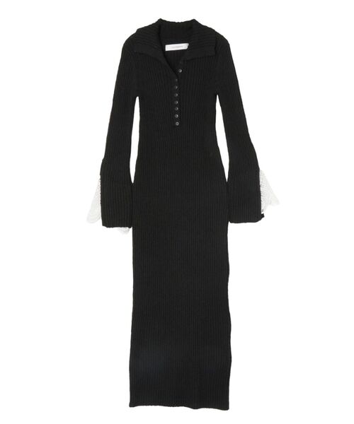 ラグナムーン　レーススリーブネップリブニットワンピース レーススリーブネップリブニットワンピース 秋服（ワンピース