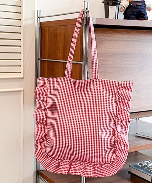 Mignonjour(ミニョンジュール)の「Mignonjour/チェックフリルトートバッグ M2797(トートバッグ・レディース・ブラック/グリーン/レッド/ベージュ・FREE)」の8枚目の写真