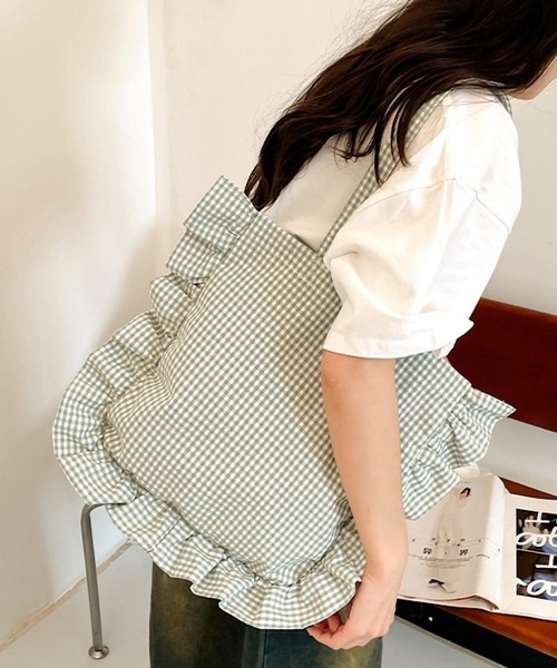 Mignonjour(ミニョンジュール)の「Mignonjour/チェックフリルトートバッグ M2797(トートバッグ・レディース・ブラック/グリーン/レッド/ベージュ・FREE)」の11枚目の写真