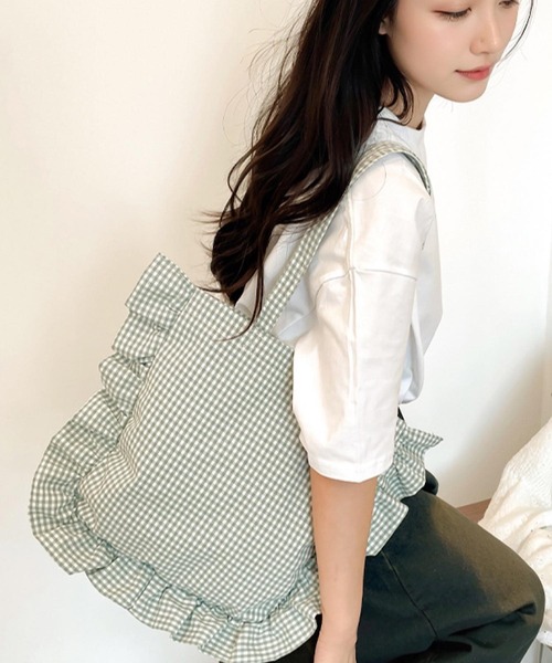 Mignonjour(ミニョンジュール)の「Mignonjour/チェックフリルトートバッグ M2797(トートバッグ・レディース・ブラック/グリーン/レッド/ベージュ・FREE)」の12枚目の写真