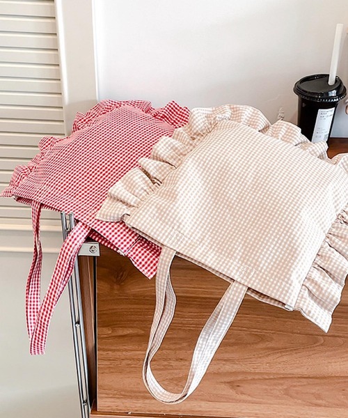 Mignonjour(ミニョンジュール)の「Mignonjour/チェックフリルトートバッグ M2797(トートバッグ・レディース・ブラック/グリーン/レッド/ベージュ・FREE)」の13枚目の写真