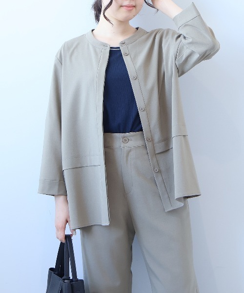 ブラウス シャツ 「L〜5L 大きいサイズ」「吸水速乾・イージーケア・セットアップ」バンドカラーシャツジャケット レディース L～5L 大きいサイズ】【吸水速乾・イージーケア・セットアップ