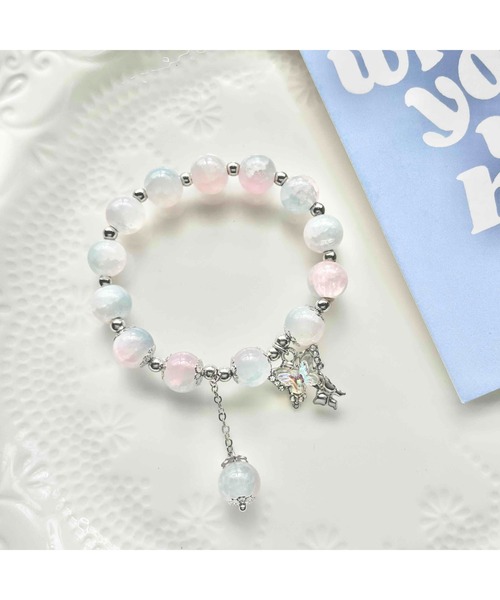 オーダーありがとうございます♡ ピンクトパーズ　フラーレンブレスレット 彼女へのプレゼント 心葉 ルビー＆ホワイトトパーズ フラワー