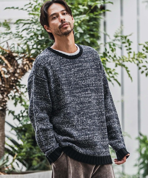 CAMBIO(カンビオ)の「mn3154-Mix Yarn Crew Neck Knit Pullover クルーネックニット(ニット/セーター・メンズ・ネイビー/オレンジ・M/L)」の3枚目の写真