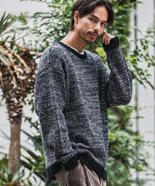 CAMBIO(カンビオ)の「mn3154-Mix Yarn Crew Neck Knit Pullover クルーネックニット(ニット/セーター・メンズ・ネイビー/オレンジ・M/L)」の4枚目の写真