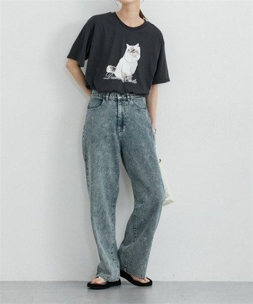 nissen(ニッセン)の「ゆるっと美脚ストレートデニムパンツ(デニムパンツ・レディース・ブラック/インディゴブルー/ケミカルウォッシュ・M/L)」の9枚目の写真