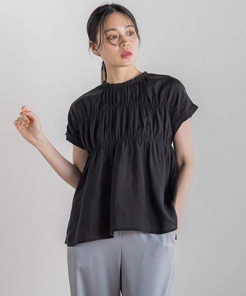 Droite lautreamont(ドロワットロートレアモン)の「【WEB限定】シルキーシャーリングブラウス≪手洗い可能≫(シャツ/ブラウス・レディース・オフホワイト/ブラウン/ブラック・M)」の13枚目の写真