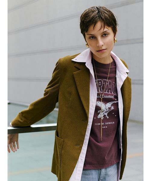 【新品】MilaOwen コーデュロイパッチポケットシングルジャケット オリーブ セール】【セットアップ対応】コーデュロイパッチポケットシングル