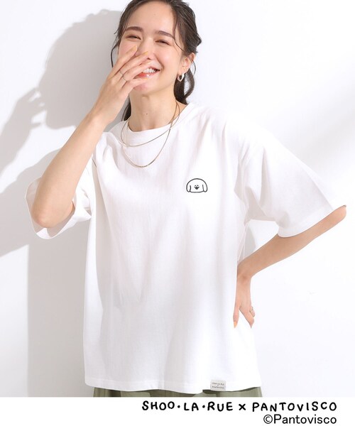 SHOO・LA・RUE（シューラルー）の「【パントビスコ／ぺろち】プリントTシャツ（Tシャツ/カットソー・レディース・チャコール/サックスブルー系3/ホワイト系1/ホワイト系2・01/02/03/04）」の2枚目の写真