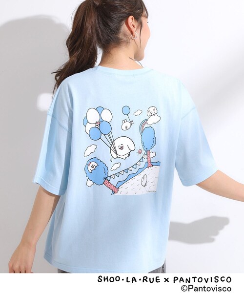 SHOO・LA・RUE（シューラルー）の「【パントビスコ／ぺろち】プリントTシャツ（Tシャツ/カットソー・レディース・チャコール/サックスブルー系3/ホワイト系1/ホワイト系2・01/02/03/04）」の4枚目の写真
