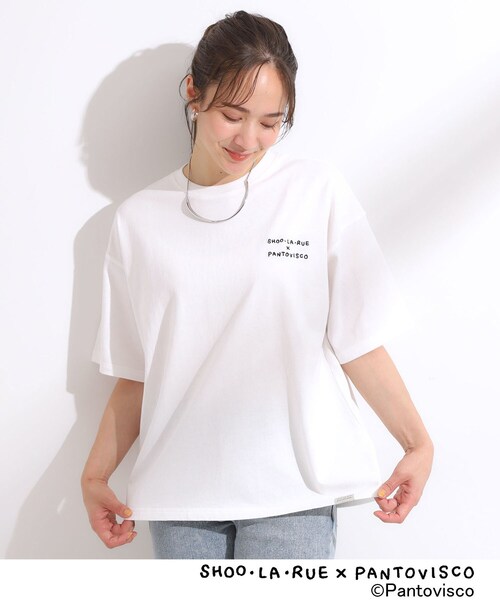 SHOO・LA・RUE（シューラルー）の「【パントビスコ／ぺろち】プリントTシャツ（Tシャツ/カットソー・レディース・チャコール/サックスブルー系3/ホワイト系1/ホワイト系2・01/02/03/04）」の5枚目の写真