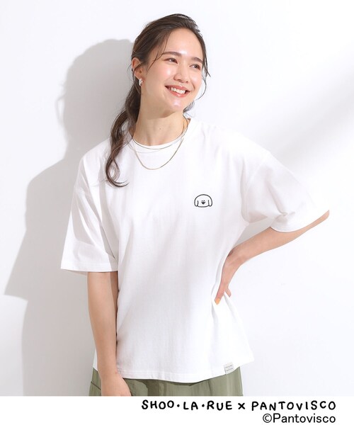 SHOO・LA・RUE（シューラルー）の「【パントビスコ／ぺろち】プリントTシャツ（Tシャツ/カットソー・レディース・チャコール/サックスブルー系3/ホワイト系1/ホワイト系2・01/02/03/04）」の9枚目の写真