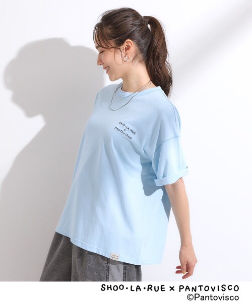 SHOO・LA・RUE（シューラルー）の「【パントビスコ／ぺろち】プリントTシャツ（Tシャツ/カットソー・レディース・チャコール/サックスブルー系3/ホワイト系1/ホワイト系2・01/02/03/04）」の18枚目の写真