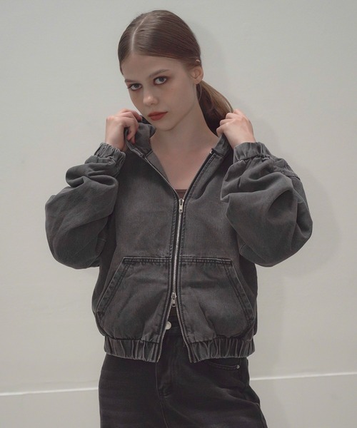 Mirette（ミレット）の「ヴィンテージライクデニムフーディー / Vintage Washed Denim Hoodie（パーカー・レディース・ブルー/ブラック・FREE）」の5枚目の写真