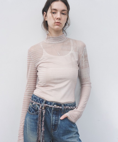 tageechita(タジチタ)の「【tageechita】ニュアンスアート シアーメッシュトップス(Tシャツ/カットソー・レディース・ベージュ・S/M/L)」の10枚目の写真