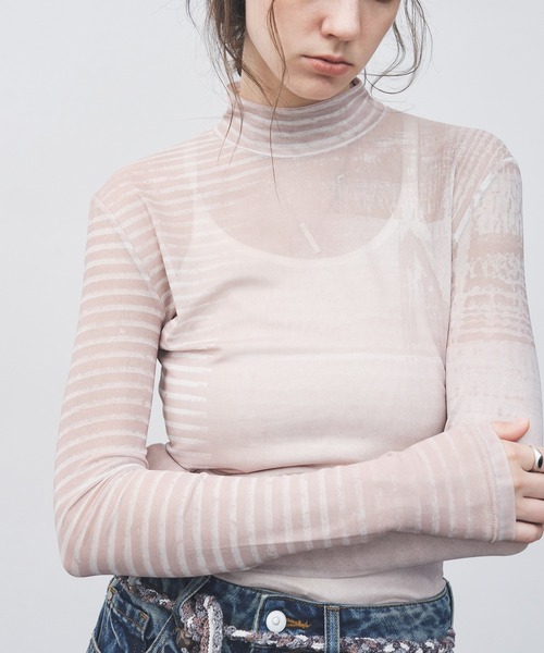 tageechita(タジチタ)の「【tageechita】ニュアンスアート シアーメッシュトップス(Tシャツ/カットソー・レディース・ベージュ・S/M/L)」の13枚目の写真