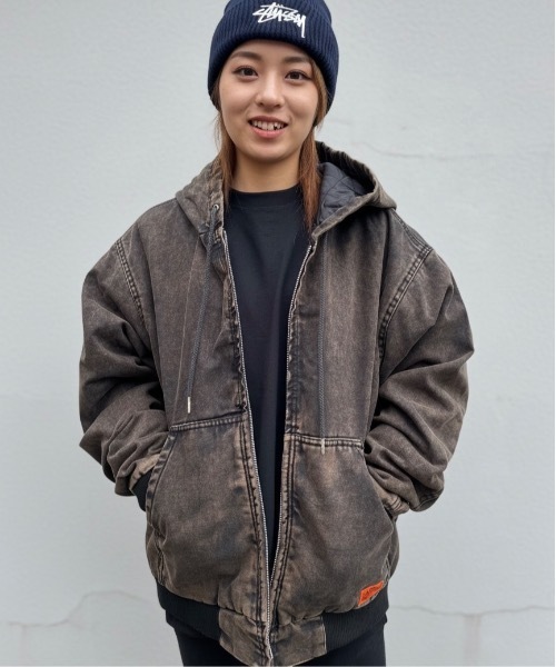 UNIVERSAL OVERALL(ユニバーサルオーバーオール)の「UNIVERSAL OVERALL / HOODIE JACKET / U2531425(ブルゾン・レディース・ブラック/キャメル・X-LARGE/LARGE)」の2枚目の写真
