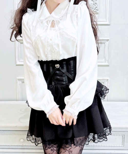 MA*RS（アメーバーマーズ）の「レース付きボレロ風ブラウス（Tシャツ/カットソー・レディース・ブラック/ホワイト・FREE）」の2枚目の写真