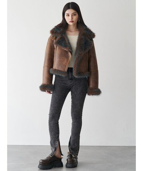 アンイーブンショートフェイクムートンジャケット（ムートンコート