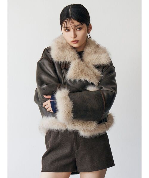 アンイーブンショートフェイクムートンジャケット（ムートンコート