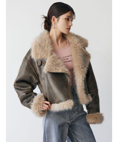 2025AW MURUA新品未使用アンイーブンショートフェイクムートンジャケット アンイーブンショートフェイクムートンジャケット（ムートンコート