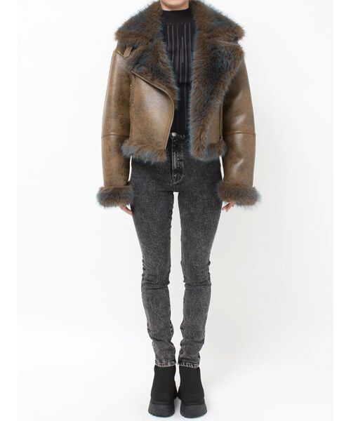 アンイーブンショートフェイクムートンジャケット（ムートン