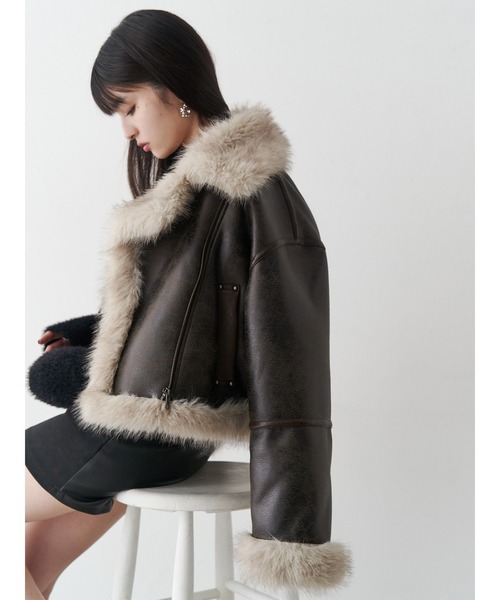 セール】アンイーブンショートフェイクムートンジャケット（ムートン