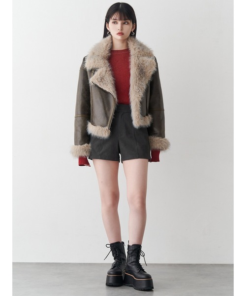 アンイーブンショートフェイクムートンジャケット（ムートン