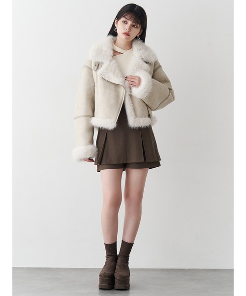 アンイーブンショートフェイクムートンジャケット（ムートン